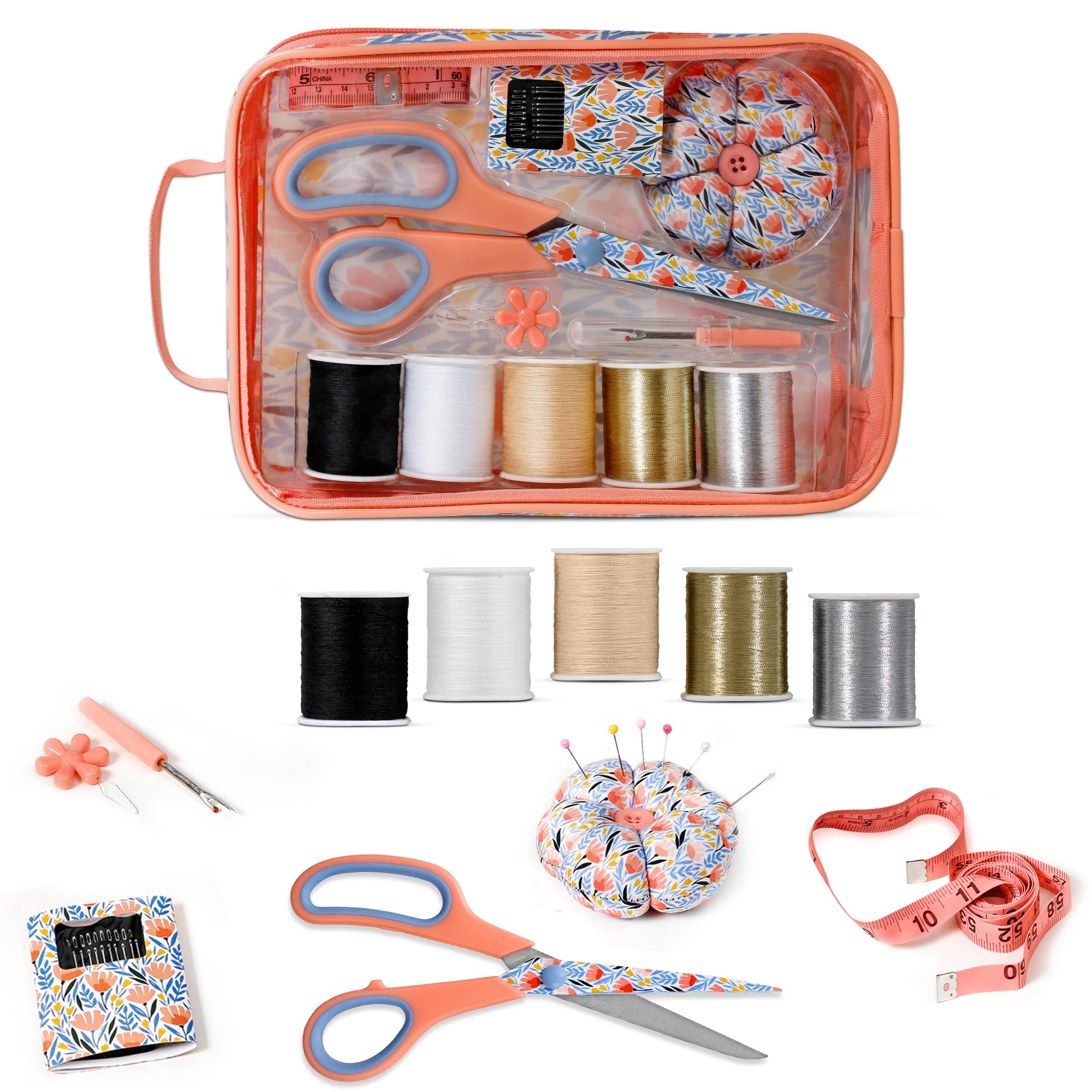 SINGER Sewing Kit in Tulip Floral Storage Bag with 30 Pcs Sewing Supplies for Emergency, Clothing Repair, Travel, Dormroom