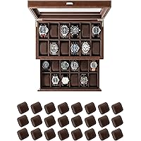 TAWBURY Bayswater 24 Slot Watch Box with Drawer (Brown) with a Set of 24 Extra-Small Pillows to Fit 5.5-6.5