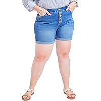 Royalty For Me womens Women's Plus Size High Rise Curvy Exposed Button Fly Cuffed ShortsShorts