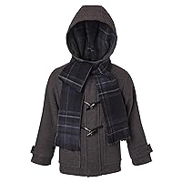 Boys Classic Wool Look Winter Duffle Toggle Jacket Dress Coat Scarf Hood