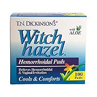 Hemorrhoidal Pads, Witch Hazel with Aloe, Clear, 100 Count