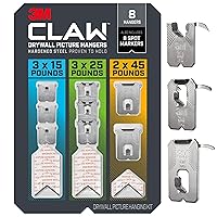 3M CLAW 15, 25 and 45 lb. Drywall Picture Hanger Variety Pack With Spot Markers, Heavyweight Hanging Solution for Room Decor and Office Decor, Including Mirrors or Large Art – 8 Pack