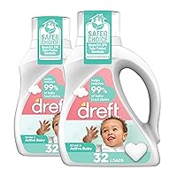 Dreft Active Baby Liquid Laundry Detergent, Helps Remove 99% of Baby Food Stains, Hypoallergenic, 2 pack, 32 loads each
