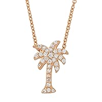 Kooljewelry Gold Over Sterling Silver with Cubic Zirconia Palm Tree Necklace (18 inch)