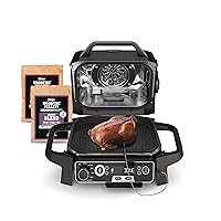 Ninja Woodfire Pro 7-in-1 Grill & Smoker with Thermometer, Air Fryer, BBQ, Bake, Roast, Broil - Portable Electric Outdoor Grill, Grey