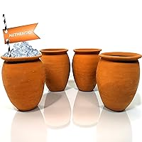Alondra's Imports (TM Handcrafted, Natural Clay Cups From Mexico (Cantaritos Mexicanos, Fiesta Mexicana) for Hot & Cold Beverages (Cocktail Glasses for Tequila, Margaritas, Mojitos & More), Set of 4