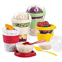Overnight Oats Containers with Lids, Overnight Oats Jars with Spoons, Oatmeal Container to Go with Topping for Cereal, Milk, Vegetable, Yogurt, and Fruit Salad Storage, (Medium 20 oz)