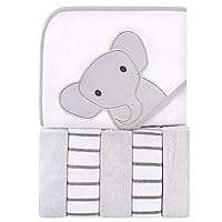 Hudson Baby Unisex Baby Hooded Towel and Five Washcloths, Modern Elephant, One Size