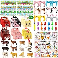 73 Pcs Farm Animal Birthday Party Favor Set Include Boxes Miniature Figures Slap Bracelets Stamps Balloon Headbands Make a Stickers for Supplies