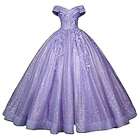 Women's Sparkly Tulle Off Shoulder Quinceanera Dresses Appliques Long Prom Dress Sweet 16 Ball Gown