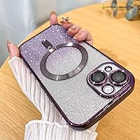 Case Fit for iPhone 15 (Compatible with MagSafe) Camera Lens Protector Glitter Bling Plating Case Full Body Shockproof Protection Anti-Scratch Case for iPhone 15 6.1 Inch - Purple
