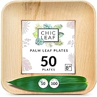 Chic Leaf Palm Leaf Plates Bamboo Plates Disposable 8 Inch Square (50 Pc) Party Pack Compostable and Biodegradable Eco Friendly - Stronger than Plastic and Paper Plates
