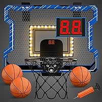Mini Basketball Hoop Indoor with Scoreboard/LED Light, Glow in The Dark Door Basketball Hoop, Basketball Toy Gifts for Kids Boys Girls Teens Adults, Suit for Bedroom/Office/Outdoor/Pool, Blue