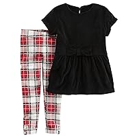 Infant Girls Black Velvet & Red Plaid Baby Outfit Shirt & Leggings