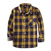 Little Girls' Boys' Long Sleeve Button Down Plaid Flannel Shirt(8 Years,E010)