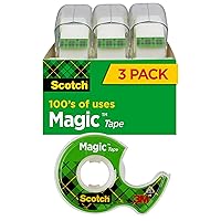 Magic Tape, 3 Rolls, Numerous Applications, Invisible, Engineered for Repairing, 3/4 x 300 Inches, Dispensered (3105)