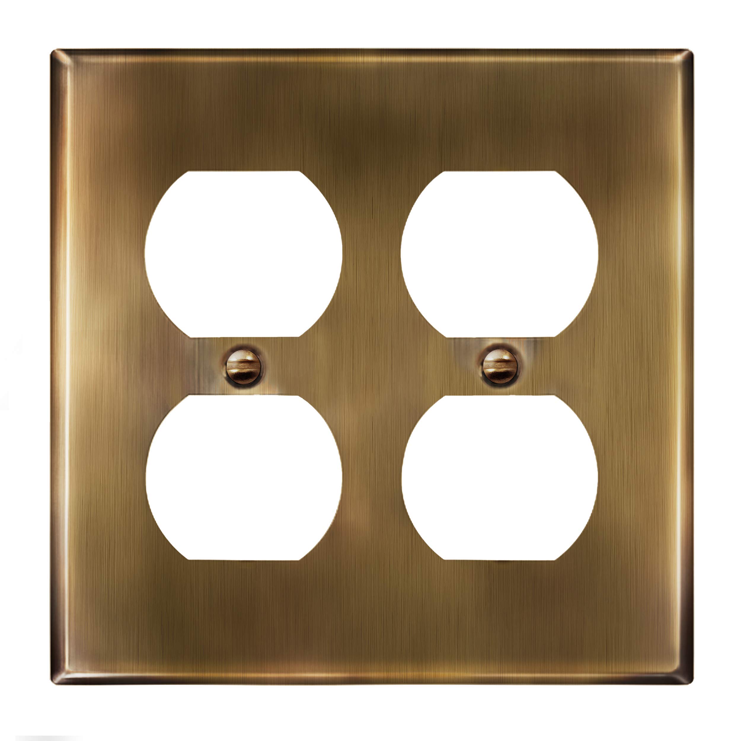 ENERLITES, Antique Brass Double Duplex Receptacle Metal Wall Plate, Outlet Cover, Corrosion Resistant, Standard Size 2-Gang 4.50