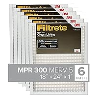 Filtrete 18x24x1 AC Furnace Air Filter, MERV 5, MPR 300, Capture Unwanted Particles, 3-Month Pleated 1-Inch Electrostatic Air Cleaning Filter, 6-Pack (Actual Size17.81x23.81x0.81 in)