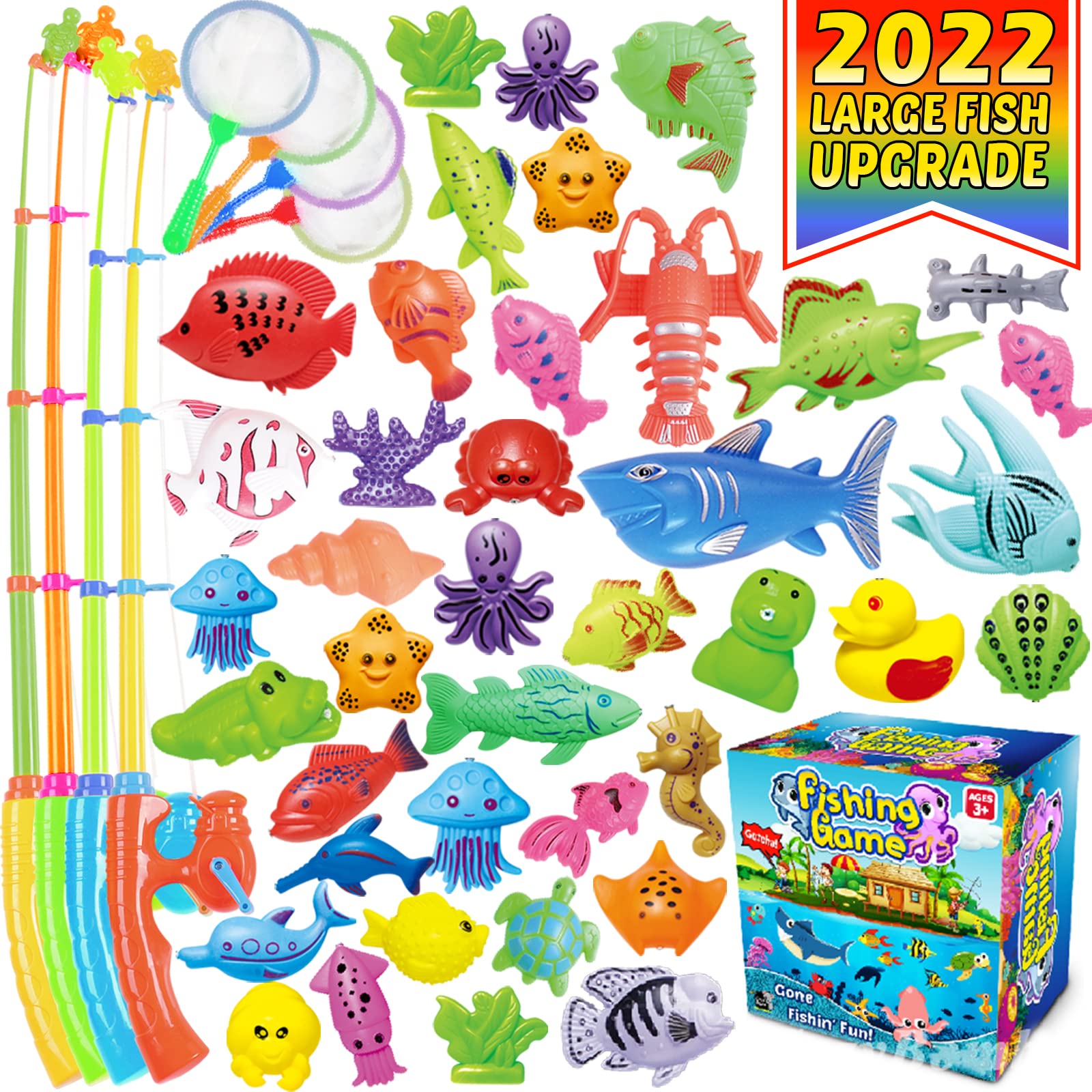 Mua CozyBomB Magnetic Fishing Game Toys Set for Kids - Water Table Bathtub  Kiddie Pool Party with Pole Rod Net, Plastic Color Ocean Sea Animals Age 3  4 5 6 Year Old,