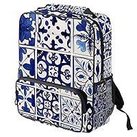 Travel Backpack,Work Backpack,Back Pack,Vintage Plaid Pattern Blue Print,Backpack