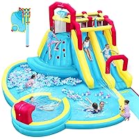 ELEMARA XL Inflatable Water Slides for Kids Backyard,Giant Water park with Long Slip Splash and Slide,Double Slides for Kids and Adults with 750W Blower,Climbing Wall,Deep Pool,Water Canon for Outdoor
