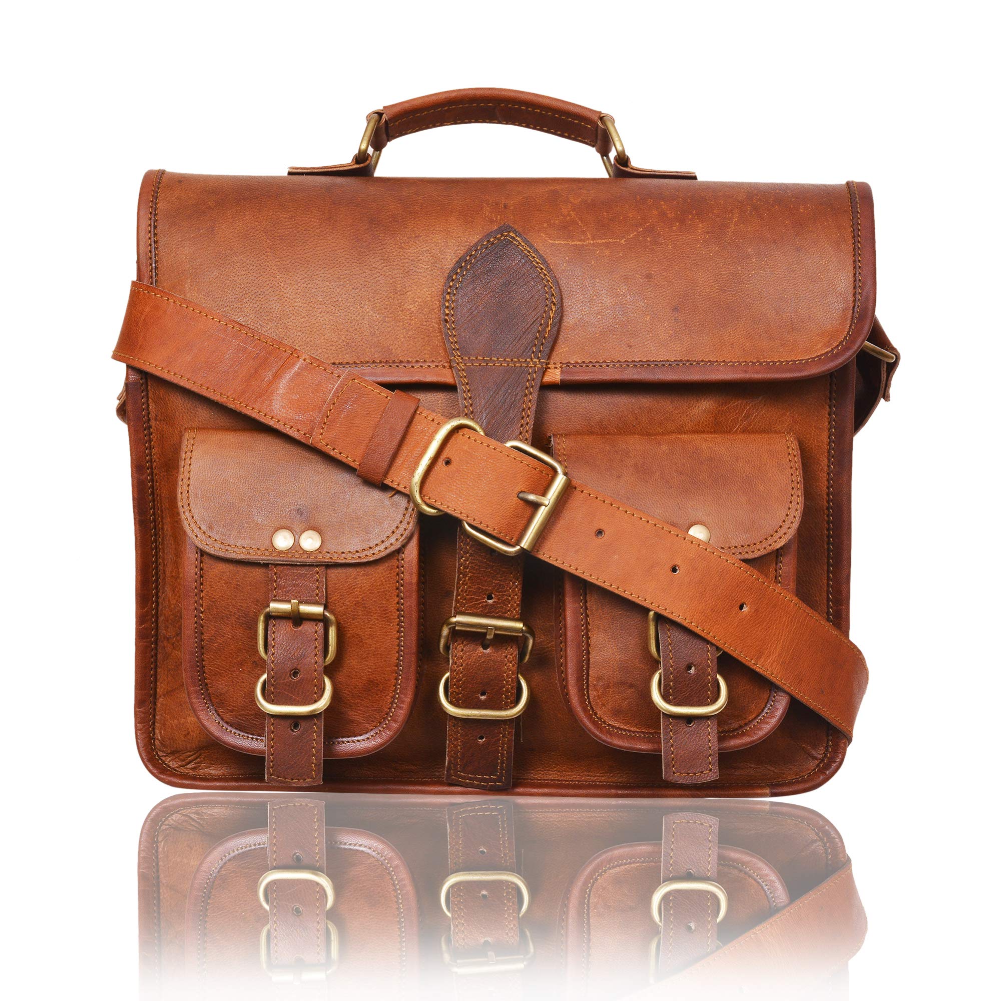 AryanExports 13 Inch Vintage Craft Handmade Leather Messenger Bag Satchel for Men Vintage Mens Geek Briefcases Saddle Briefcase Laptop Brown Bags W...