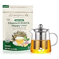 DelighTeas Organic Liver Detox Tea with Glass TeaPot | Ayurvedic Loose Leaf Milk Thistle, Fennel, Ginger Tea for Digestion
