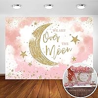 Avezano We are Over The Moon Baby Shower Backdrop for Girl's Galaxy Space Party Decorations Photography Background Moon and Stars Starry Night Celestial Baby Shower Party Photoshoot (7x5ft)