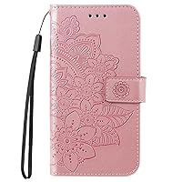 Wallet Case Compatible with Oppo A93 5G/A74 5G/A54 5G, Embossed Flower Petal PU Leather Flip Folio Shockproof Cover (Rosegold)