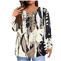 Womens Plus Size Tops Casual Button Down Henley Shirt Comfy Long Sleeve Loose Fit T-Shirt Sexy Tie Dye Shirts