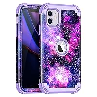 Rancase for iPhone 11 Case,Three Layer Heavy Duty Shockproof Protection Hard Plastic Bumper +Soft Silicone Rubber Protective Case for Apple iPhone 11 6.1 inch,Shiny in The Dark-All Purple