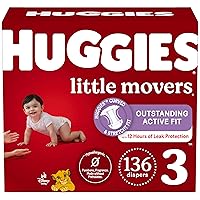 Huggies Size 3 Diapers, Little Movers Baby Diapers, Size 3 (16-28 lbs), 136 Count