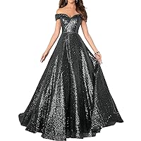 Off Shoulder Sequins Prom Dress for Women 2019 Long Beaded Evening Party Ball Gowns