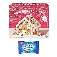 NABISCO Create-A-Treat E-Z Build Gingerbread House Decorating Kit, Holiday Gift, 27.3 oz + Bonus OREO Mini Cookie Snack Pack