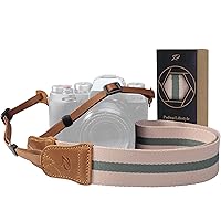 Beige Pink Stripe Camera Strap -Double Layer top-grain Cowhide Ends,1.5