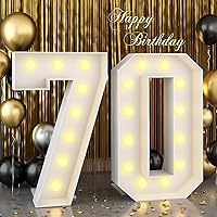 4ft Marquee Light Up Numbers 70 Large Numbers with Lights Bulbs White Mosaic Frame for Men Women 70th Birthday Party Decorations Pre-Cut Cardboard Giant Cut-Out Thick Foam Board Sign Anniversary
