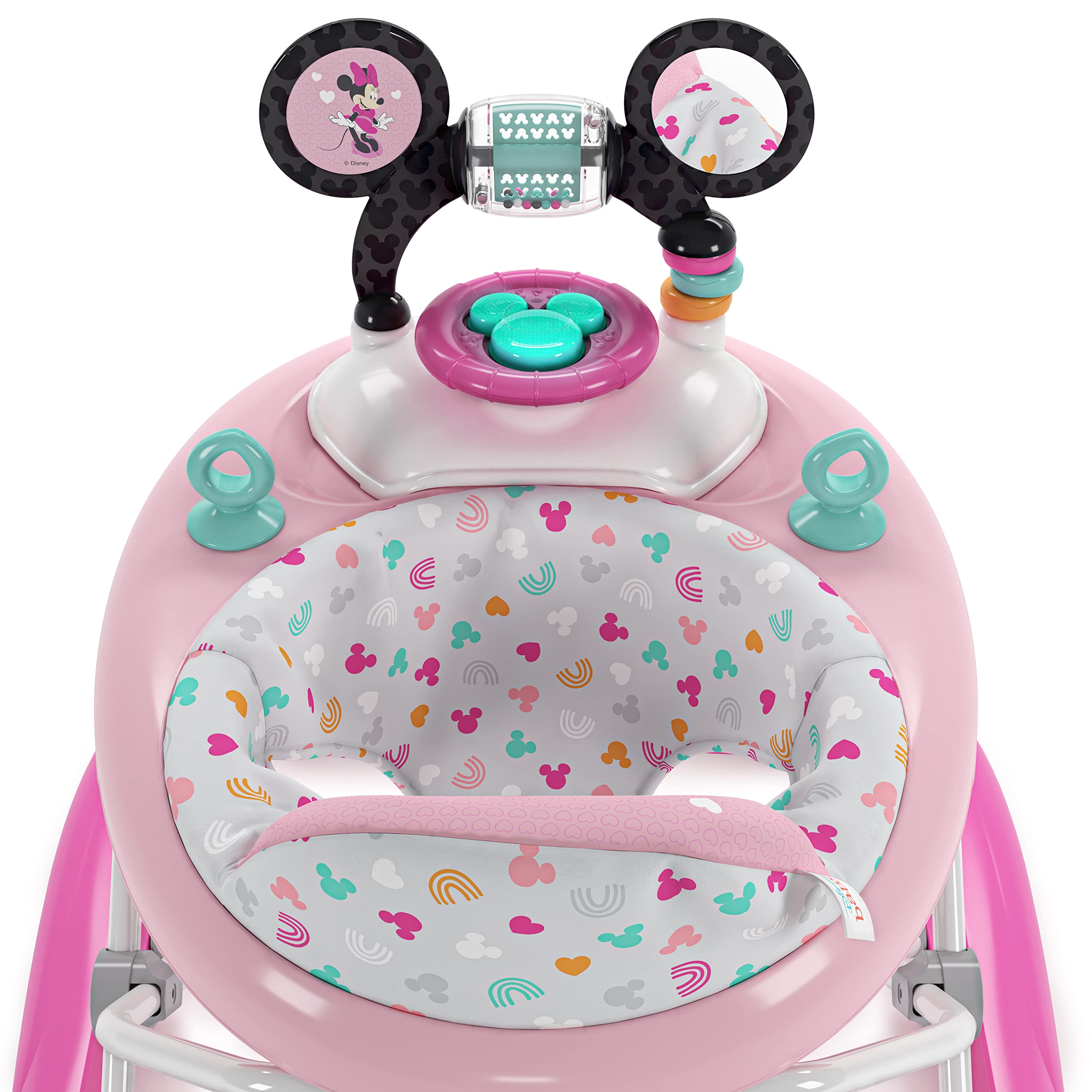 Bright Starts Disney Baby Minnie Mouse Forever Besties 2-in-1 Baby Activity Walker - Easy Fold Frame and Removable toy-station, 6 Months and up