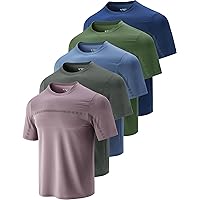 5 Pack Men’s Active Quick Dry Crew Neck T Shirts | Athletic Running Gym Workout Short Sleeve Tee Tops Bulk