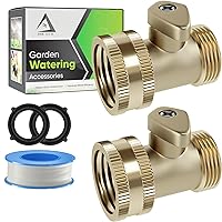 Heavy Duty Brass Shut Off Valve, Garden Connector Attachment with Rubber Washers for Outdoor Lawn and Gardening Hoses, Leak Resistant Threading, 3/4 Inch, 2 Pack