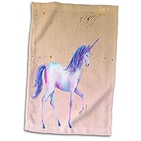 3dRose Image of Peach Gold Stars Believe Unicorn Towel, 15 x 22