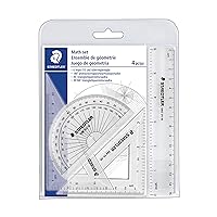 Staedtler Math Set with Ruler, 2 Triangles, Protractor, portable 4 piece, 569 WP4