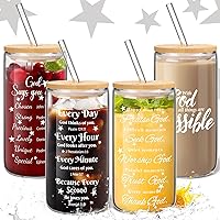 4 Pcs Christmas Christian Gifts for Women Religious Gifts Spiritual Inspirational Birthday Gifts for Women 16 oz Iced Coffee Glasses Catholic Gifts Glass Cup with Lid Straw for Sister Friend