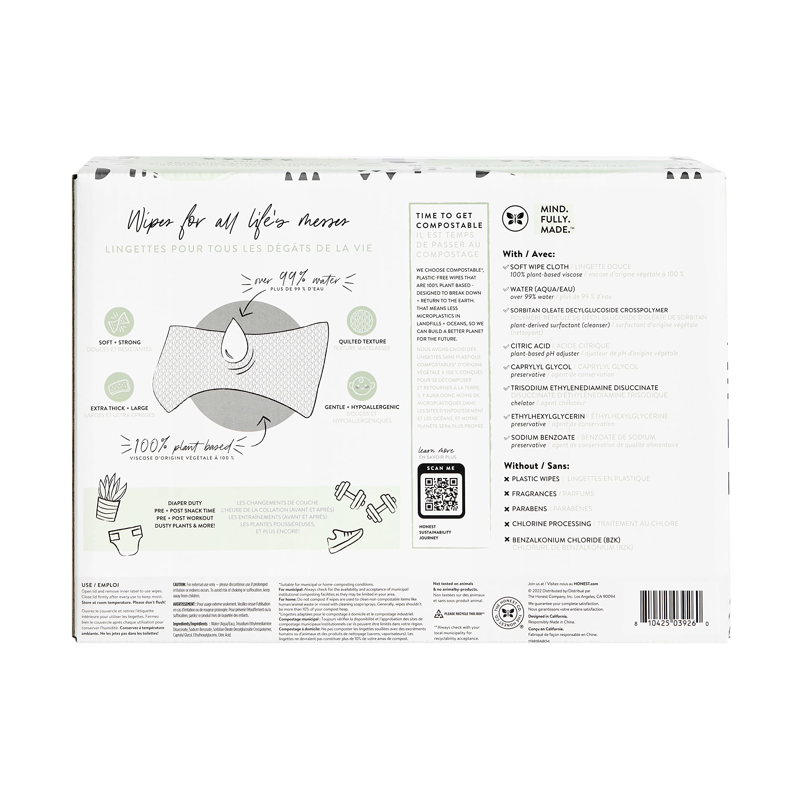 The Honest Company Clean Conscious Wipes | 99% Water, Compostable, Plant-Based, Baby Wipes | Hypoallergenic, EWG Verified | Pattern Play, 576 Count