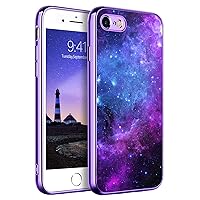 GUAGUA Compatible with iPhone SE 2022/2020 Case iPhone 8 Case iPhone 7 Case Glow in The Dark Noctilucent Luminous Space Nebula Slim Fit Protective Anti Scratch Case for iPhone 8/7/SE, Blue Nebula