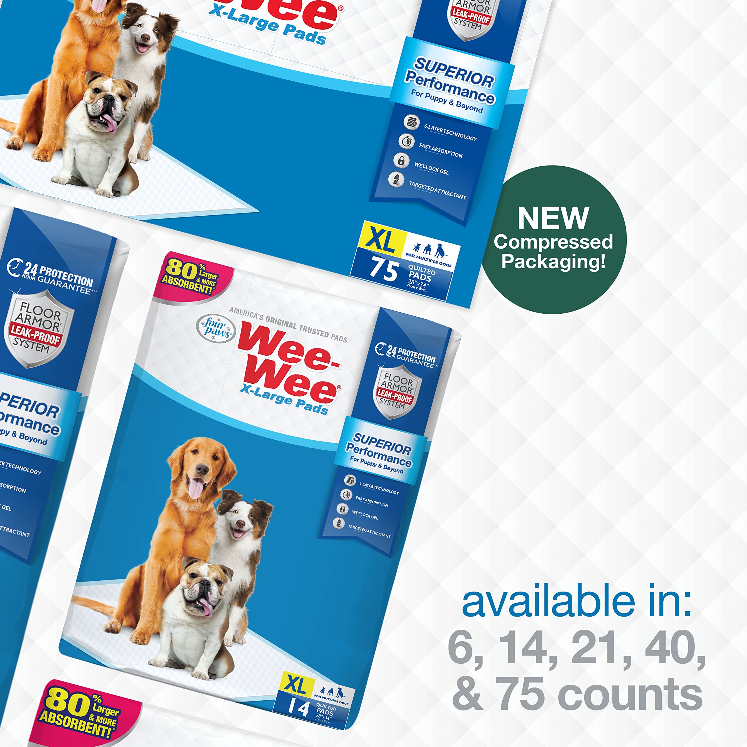 Four Paws Wee-Wee Superior Performance X-Large Dog Pee Pads - Dog & Puppy Pads for Potty Training - Dog Housebreaking & Puppy Supplies - 28