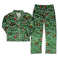 Dr. Seuss How the Grinch Stole Christmas Mens' Tossed Print Notch Collar Sleep Pajama Set