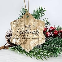 Personalized 3 Inch The Gathering Place Sit Long Talk Much Laugh Often White Ceramic Ornament Holiday Decoration Wedding Ornament Christmas Ornament Birthday for Home Wall Decor Sou
