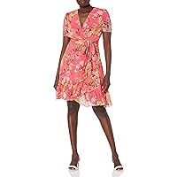 London Times Women's Faux Wrap Dress with Ruffle Skirt Occasion Shower Office Career