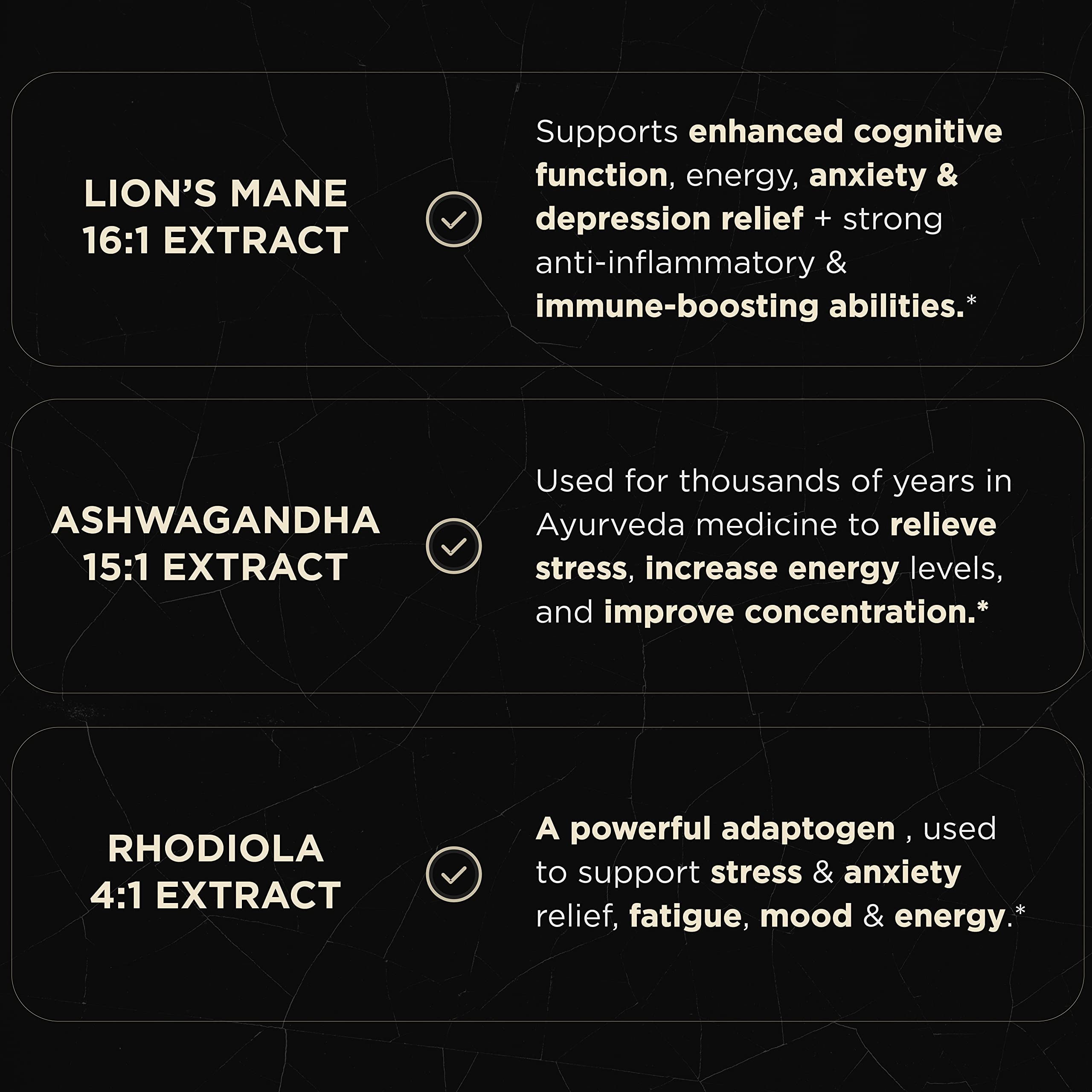 ELMNT 20,000mg 16x Strength Lions Mane Super Nootropic + Adaptogens Brain Supplement - Highest Potency Lion's Mane Extract 50% Polysaccharides w. Ashwagandha & Rhodiola for Focus, Energy, Memory