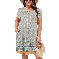 Halife Women's Plus Size Summer Dresses with Pockets Floral Beach Boho Tunic Dresses Flowy Sundresses